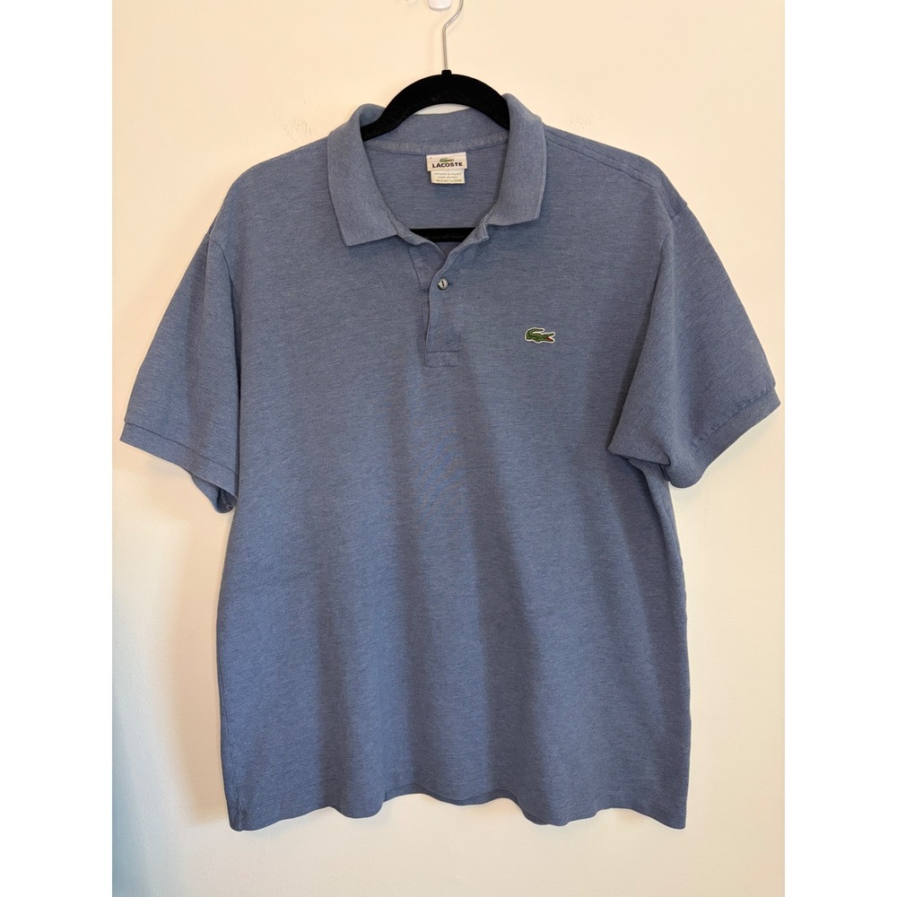 Lacoste Mens Short Sleeve Pique Polo Shirt Blue Heather Cotton Size 6 XL Preppy